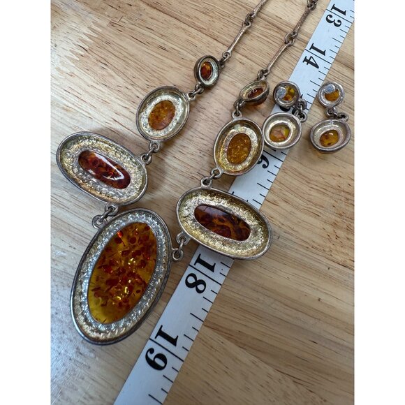 Amber Necklace & Earring Set With Silver Details - Picture 9 of 16